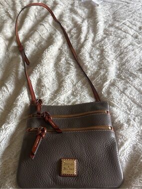 Dooney & Bourke Gray Pebbled Leather Crossbody with Brown Trim